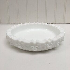 Fenton White Milk Glass Cabbage Rose Ashtray